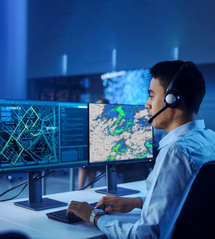 shipping technician viewing roadmap and weather radar